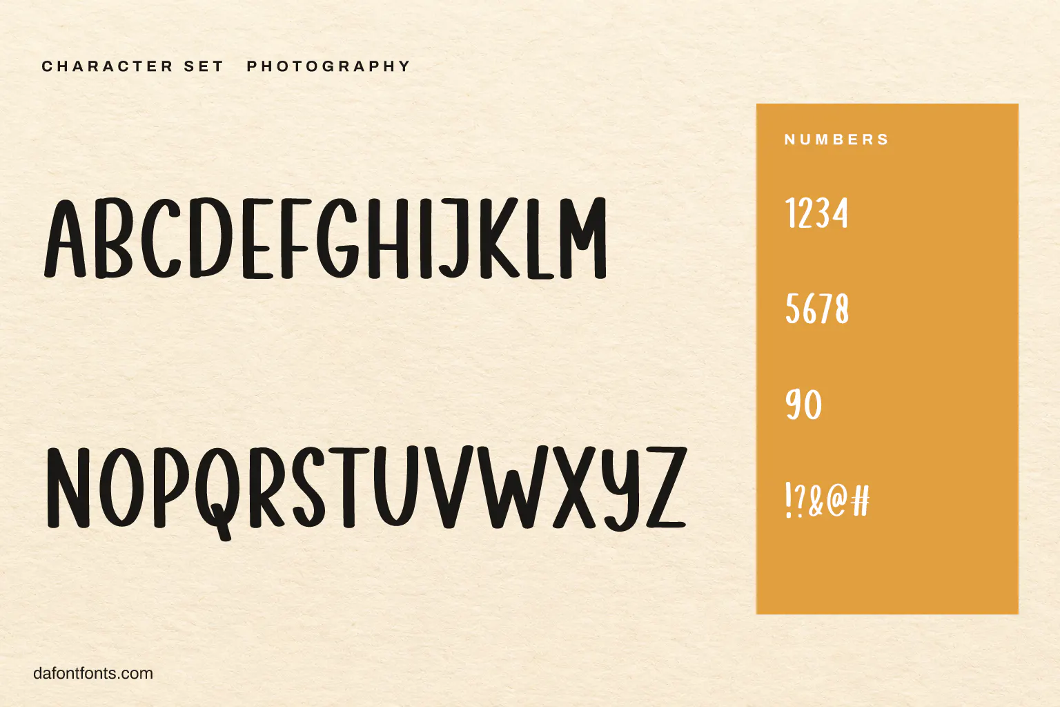 Photography character set: capitals, numbers and symbols