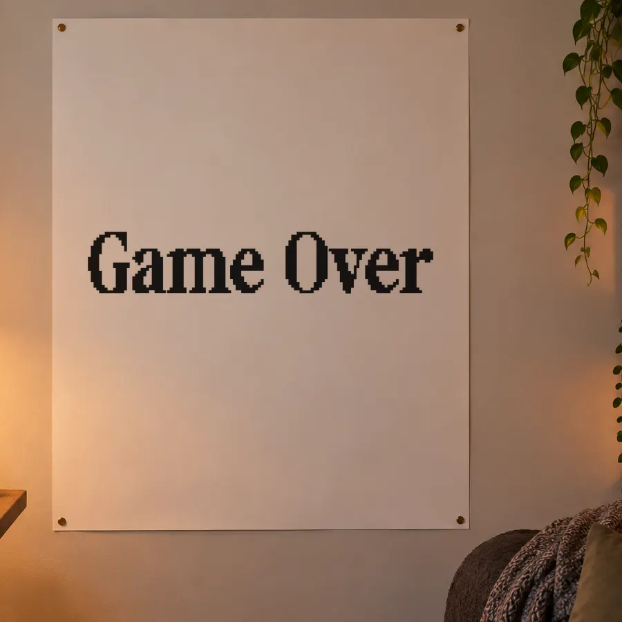 Pixelta font on a poster reading Game Over