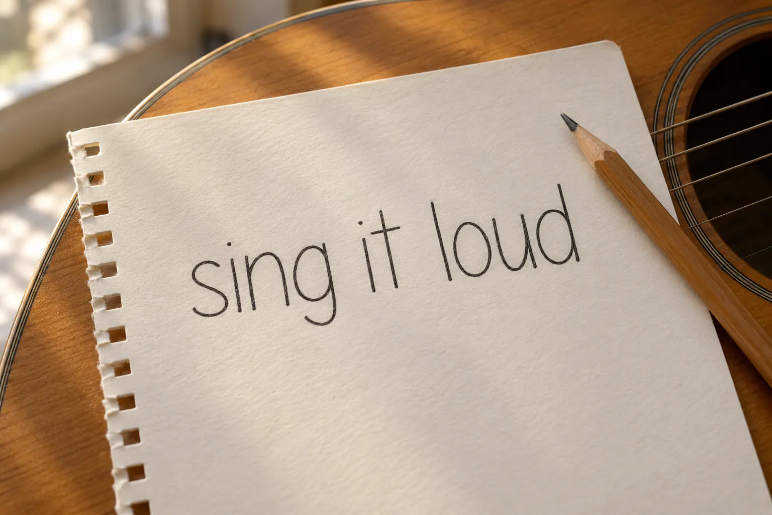 Please Write Me a Song font on a notebook page reading sing it loud