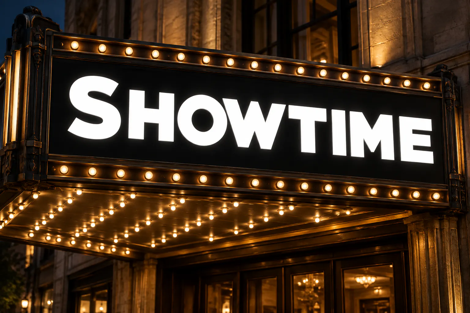 Primetime font on a theatre marquee reading Showtime