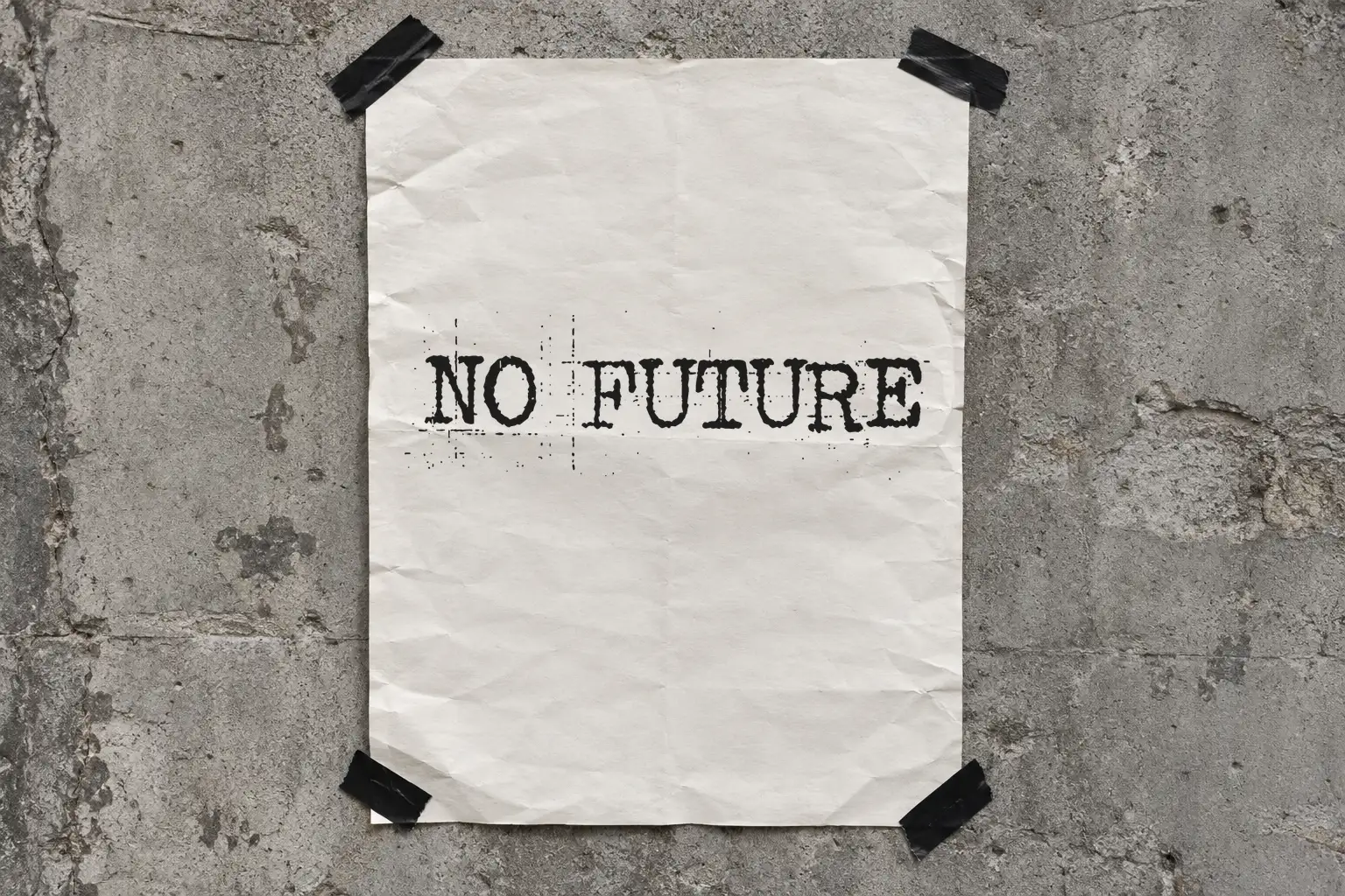 Punk Typewriter font on a taped flyer reading NO FUTURE