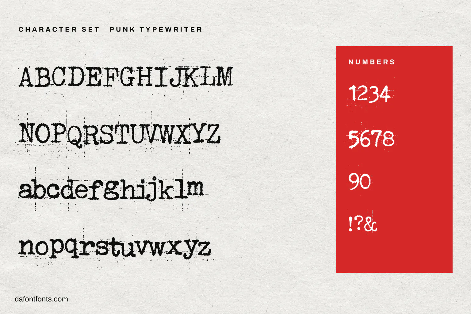 Punk Typewriter character set: alphabet, numbers and a few symbols