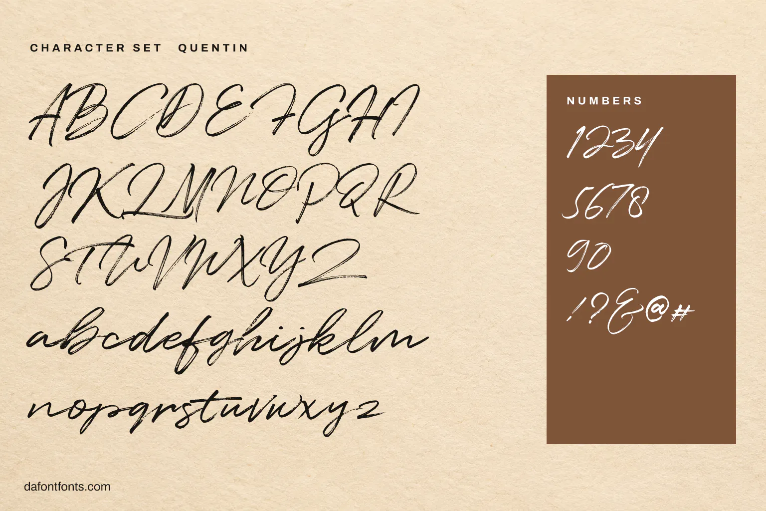 Quentin character set: alphabet, numbers and symbols