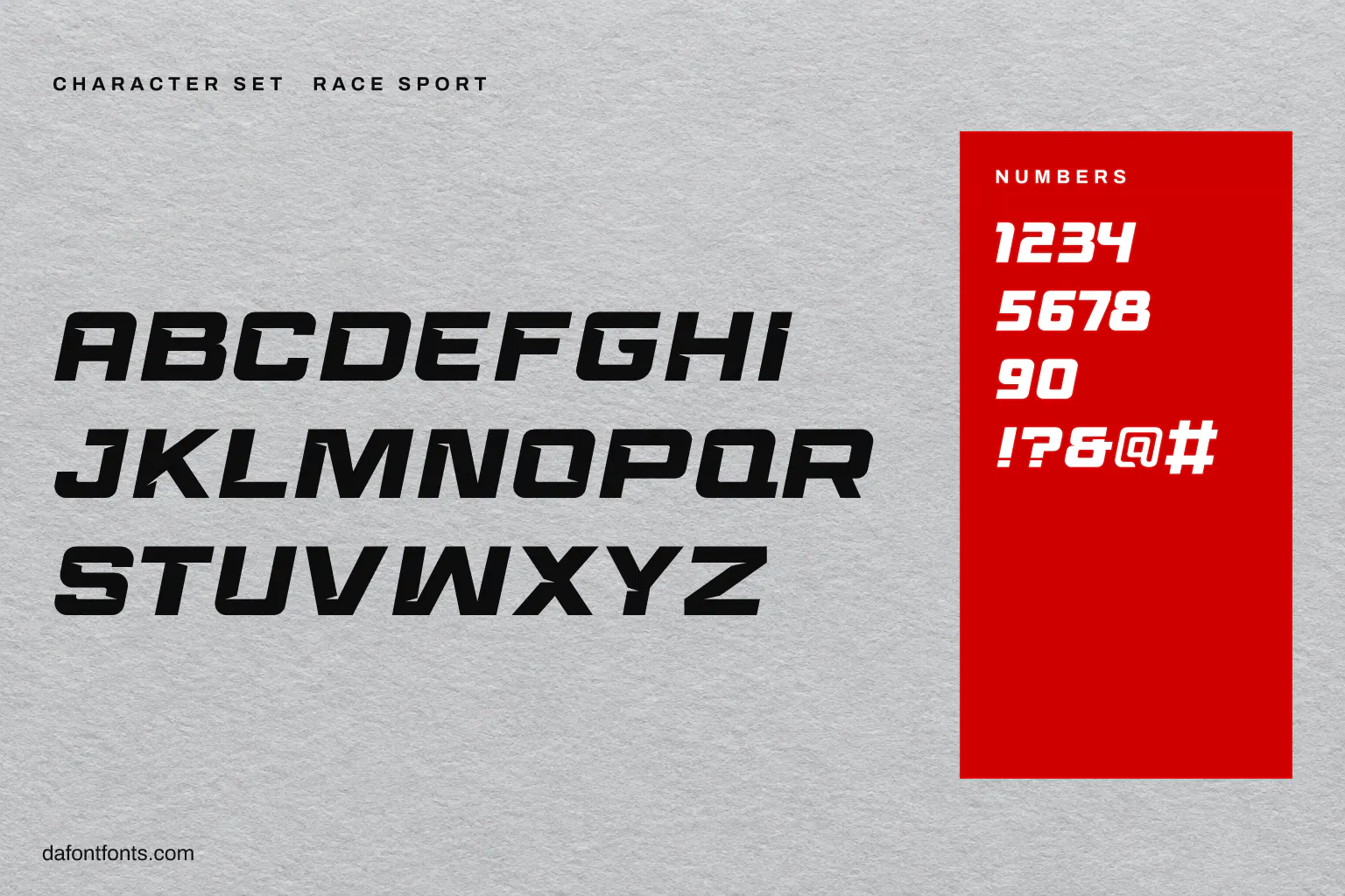 Race Sport character set: capitals, numbers and symbols