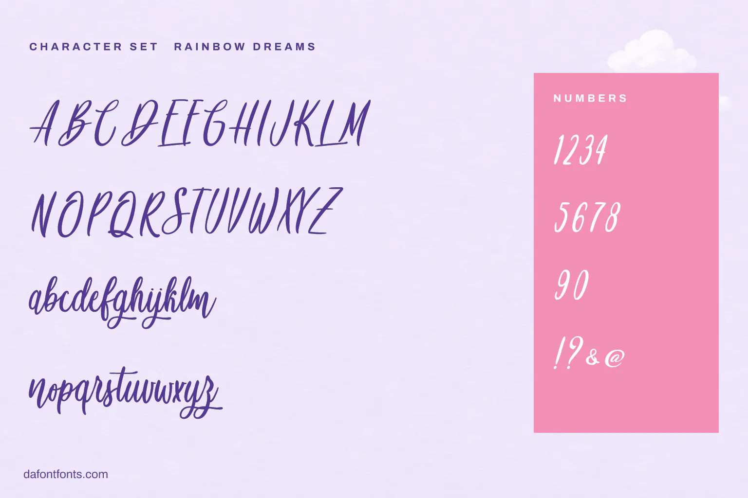Rainbow Dreams character set: alphabet, numbers and ! ? & @