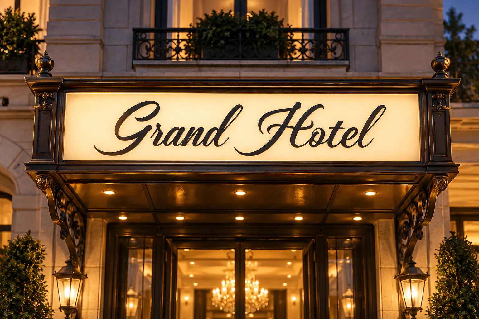 Rasley Heights font on a hotel marquee sign reading Grand Hotel