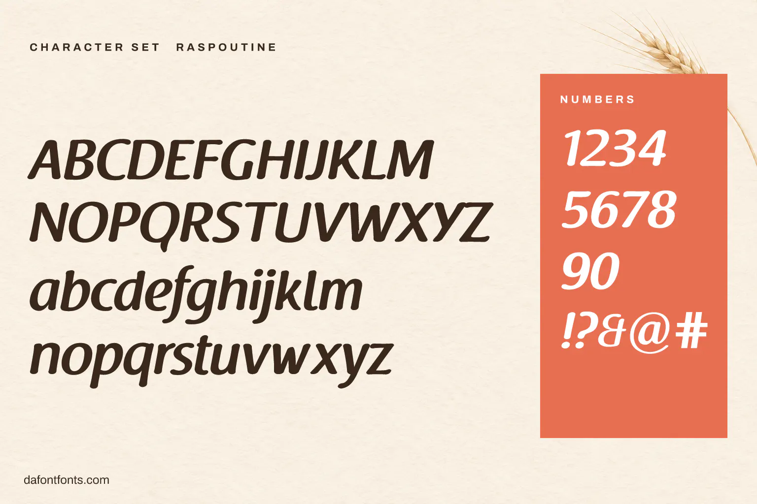 Raspoutine character set: alphabet, numbers and symbols