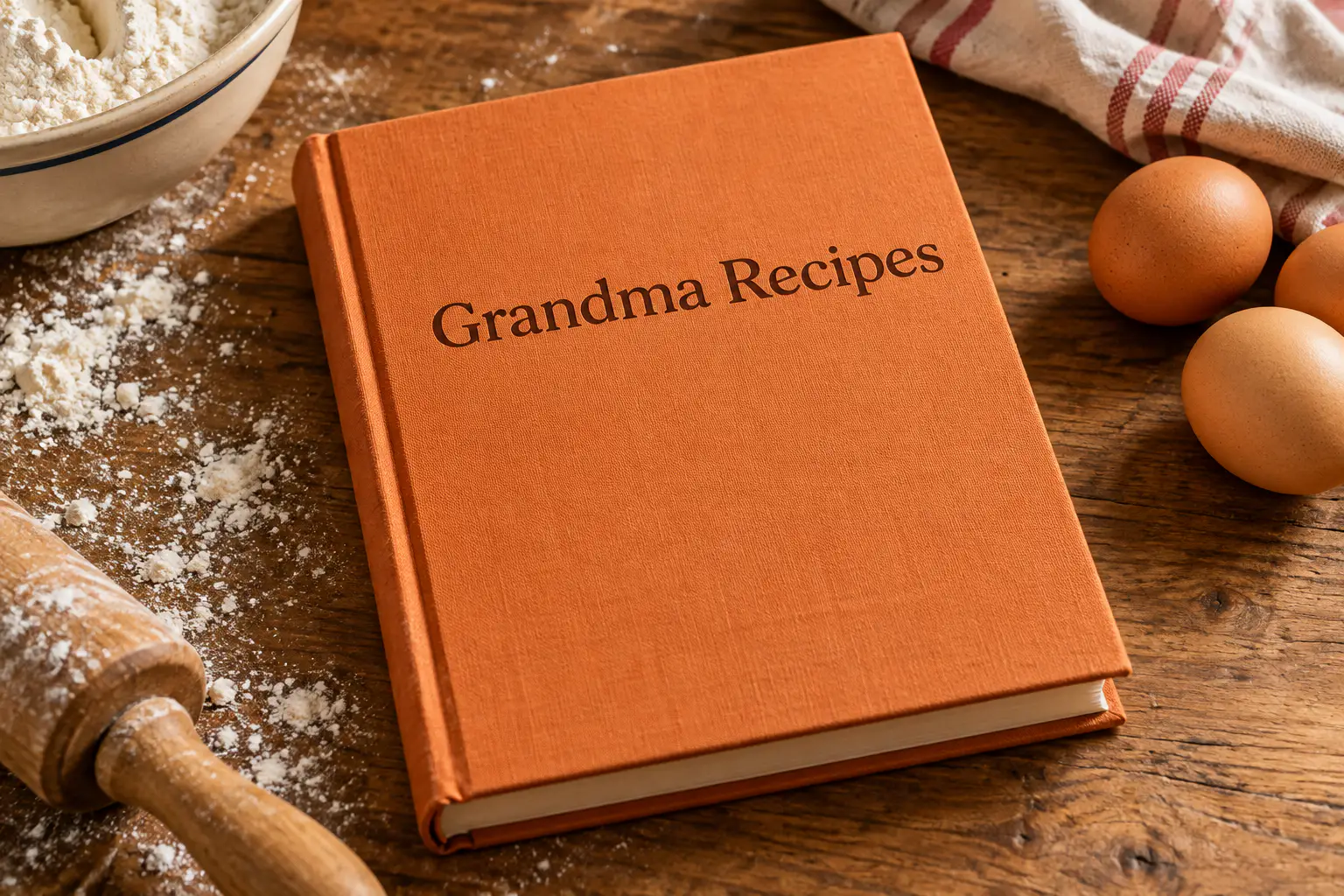 Recoleta font on a cookbook cover reading Grandma Recipes
