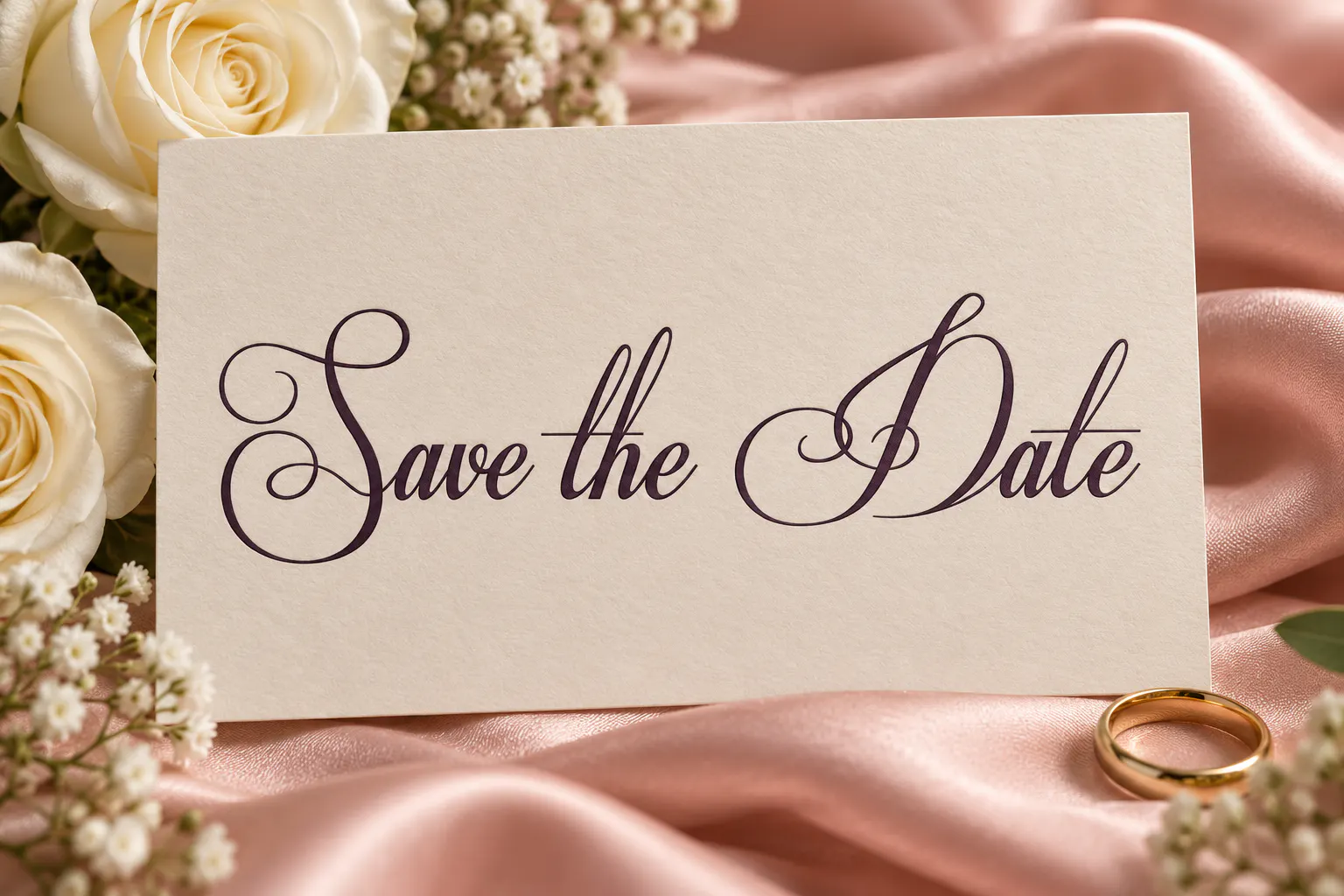 Respective font on a wedding invitation reading Save the Date