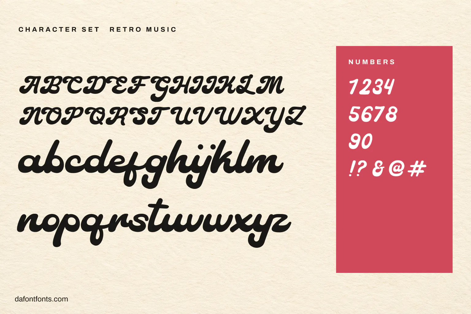 Retro Music character set: alphabet, numbers and symbols