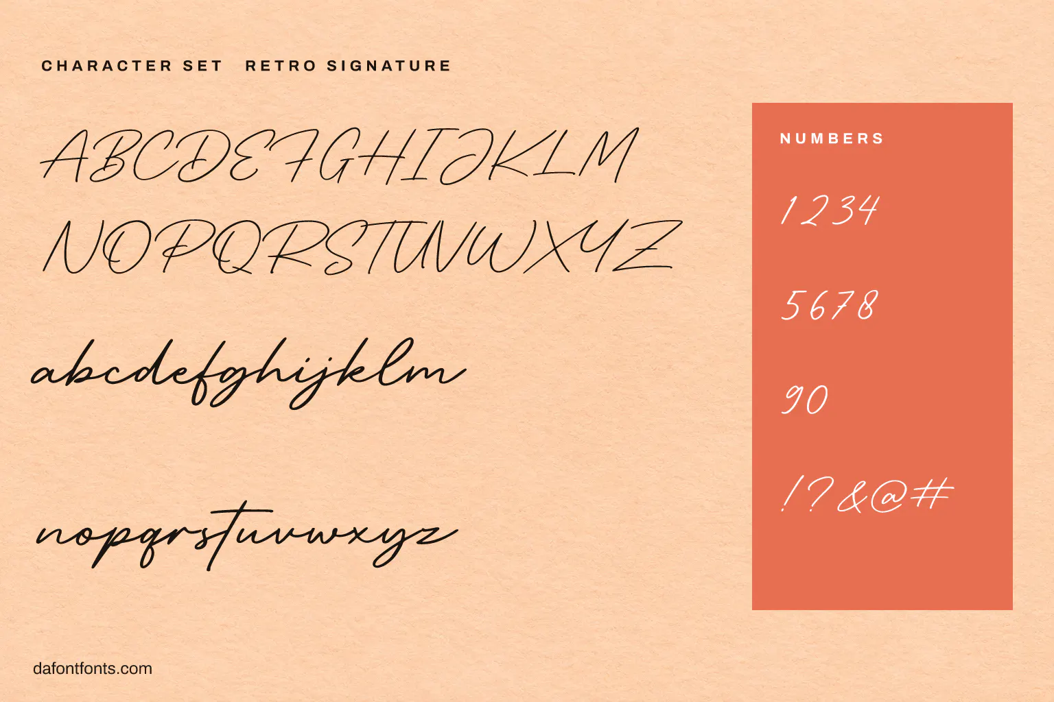 Retro Signature character set: alphabet, numbers and symbols