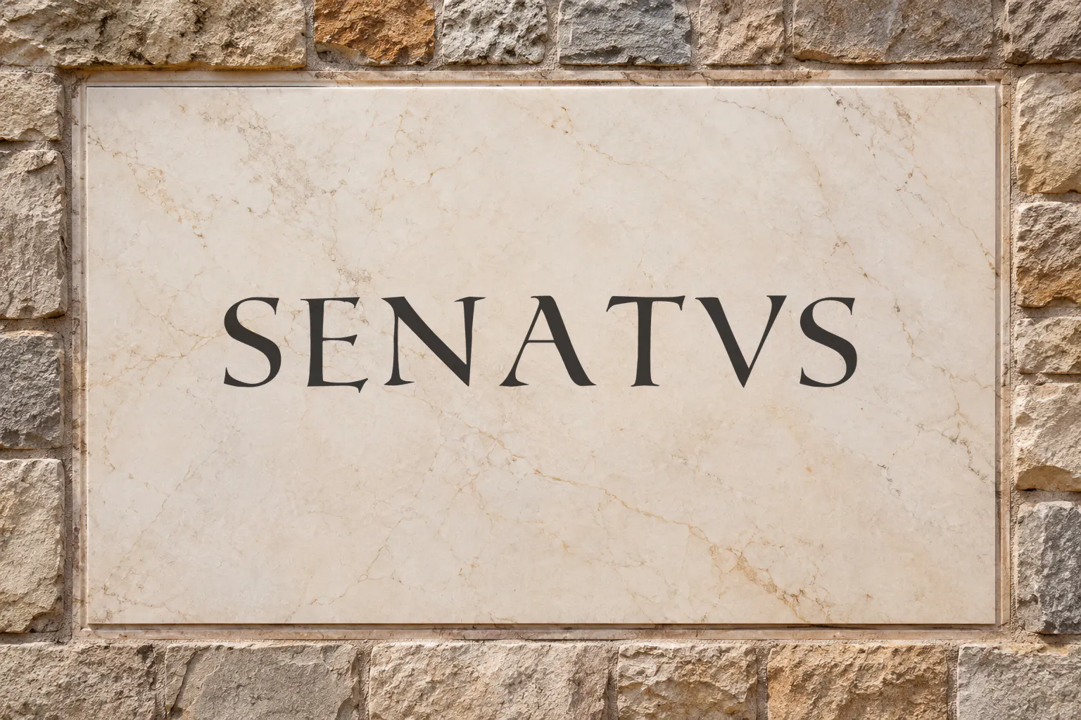 Roman SD font on a marble slab reading SENATVS