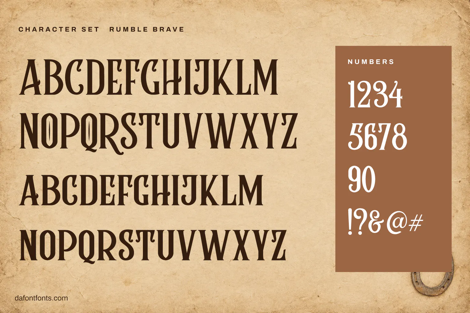 Rumble Brave character set: capitals, small capitals on the lowercase keys, numbers and symbols