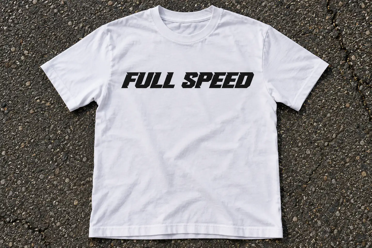 Rush Driver font on a white t-shirt reading FULL SPEED