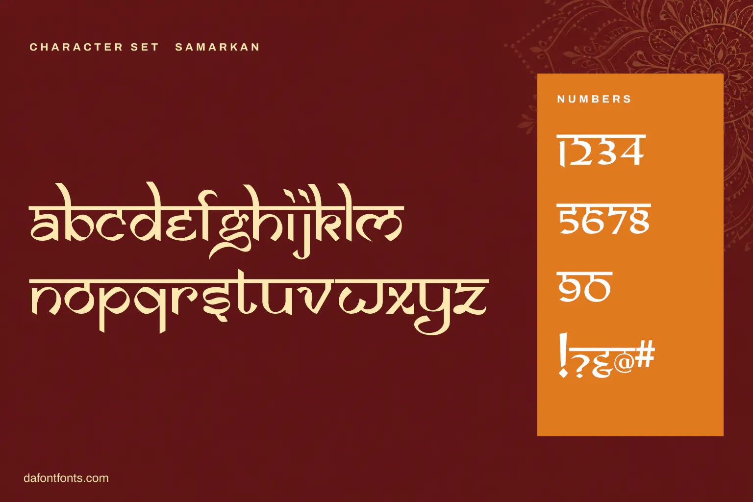 Samarkan character set: alphabet, numbers and symbols