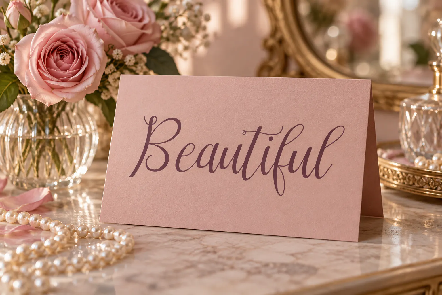 Sareeka font on a greeting card reading Beautiful