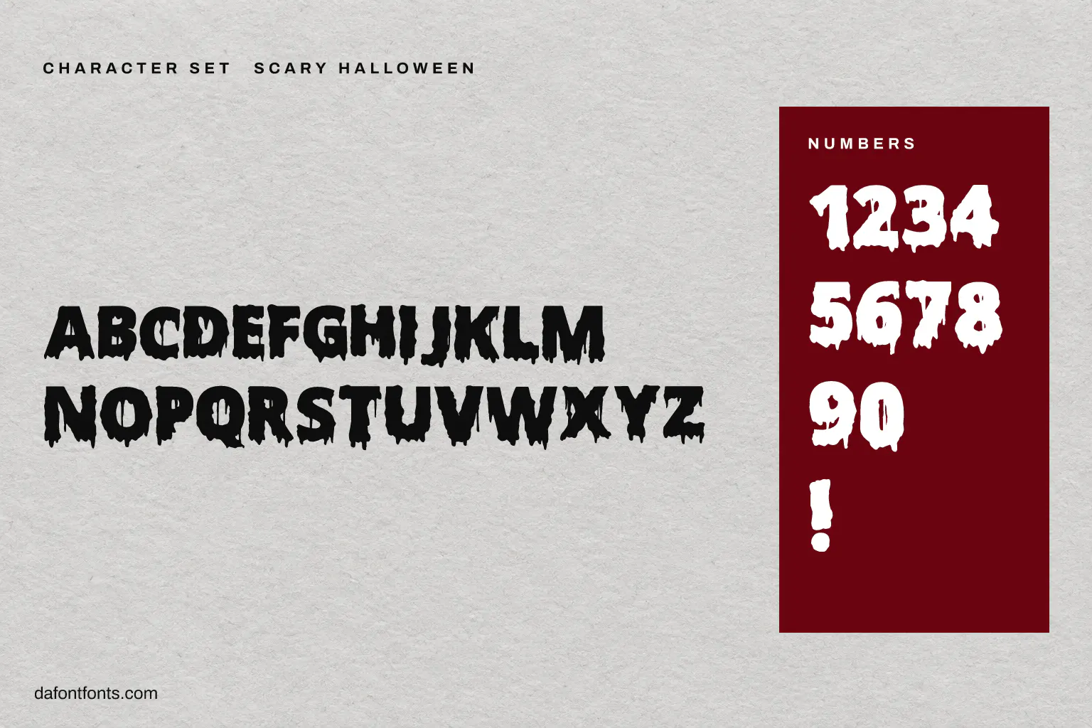 Scary Halloween character set: capitals, numbers and !