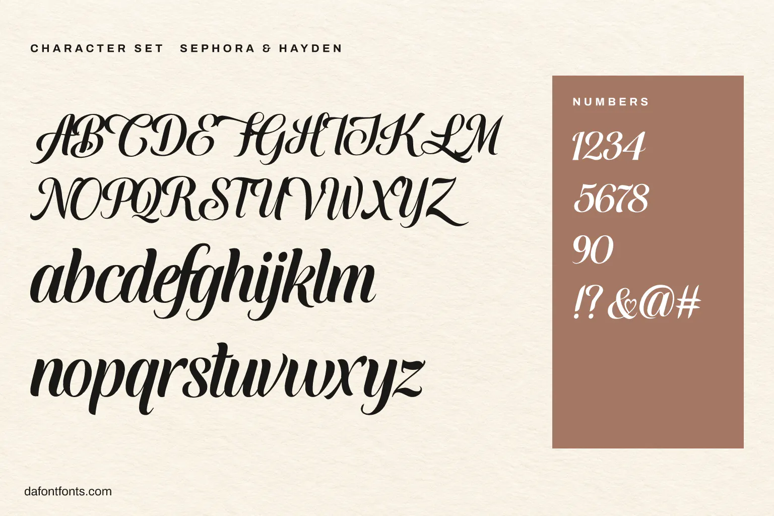 Sephora & Hayden character set: alphabet, numbers and symbols