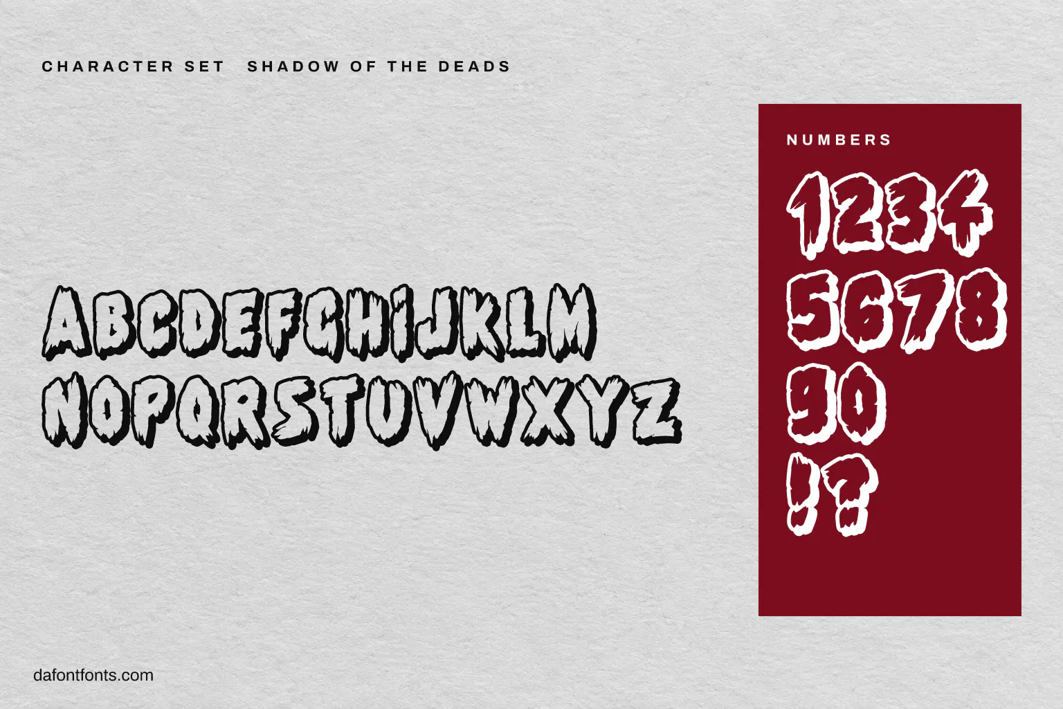 Shadow of the Deads character set: capitals, numbers and ! ?