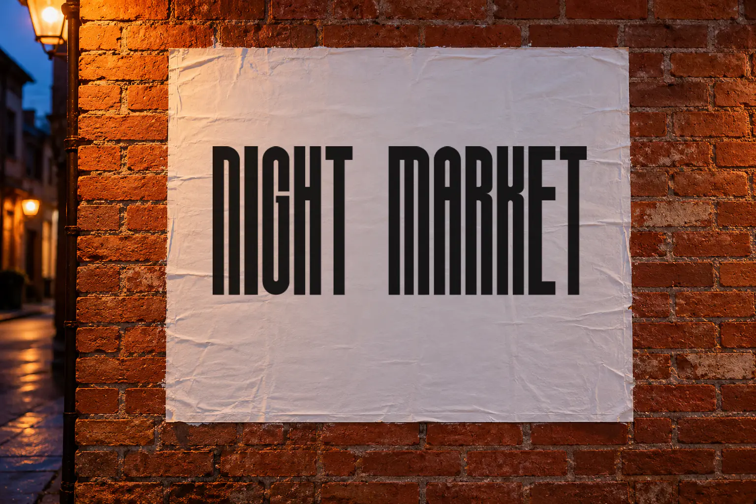 Sigana font on a brick wall poster reading NIGHT MARKET