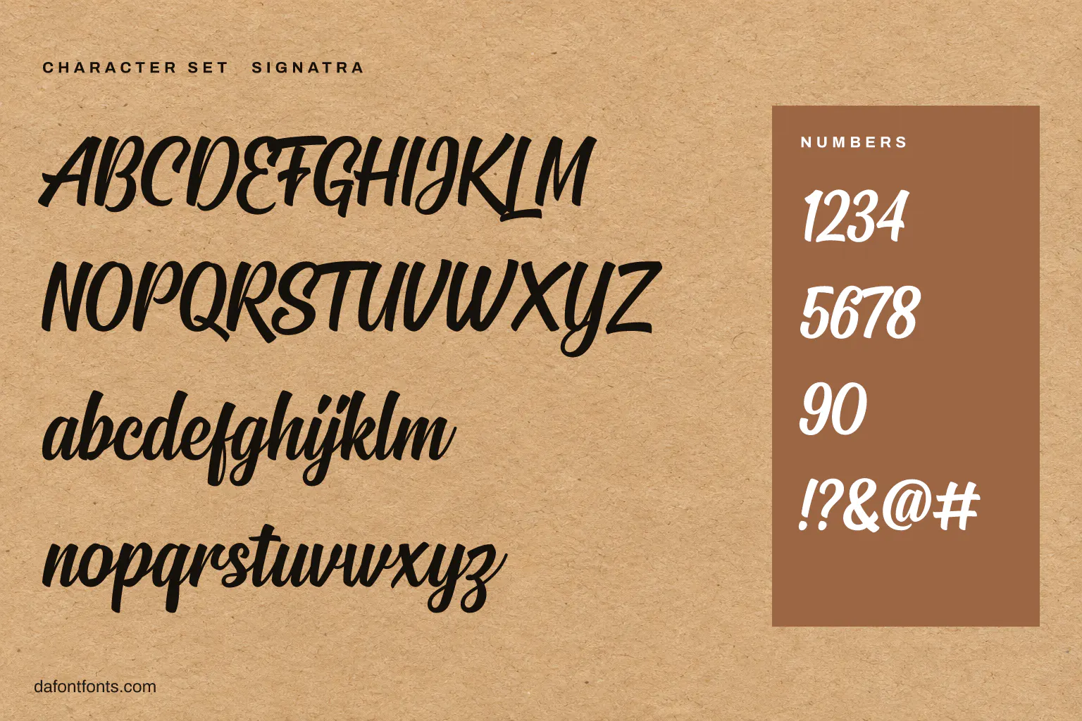 Signatra character set: alphabet, numbers and symbols