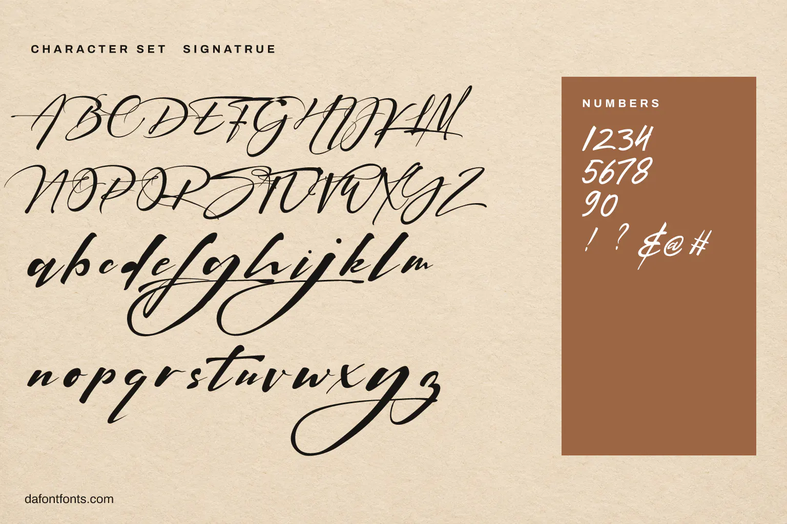 Signatrue character set: alphabet, numbers and symbols