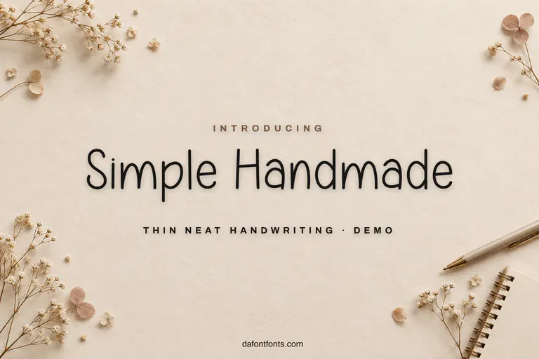 Simple Handmade font poster: thin black handwriting on a soft beige background with dried flowers