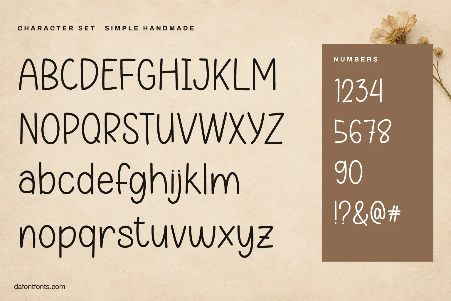 Simple Handmade character set: alphabet, numbers and symbols