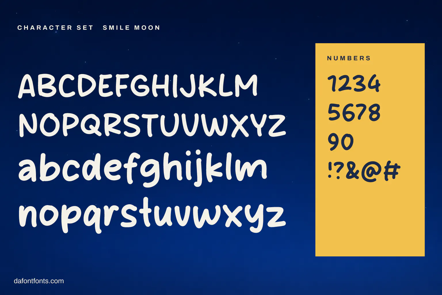 Smile Moon character set: alphabet, numbers and symbols
