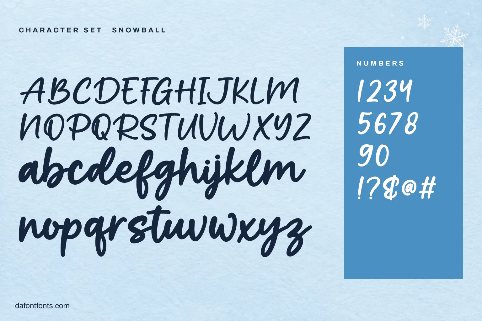 Snowball character set: alphabet, numbers and symbols