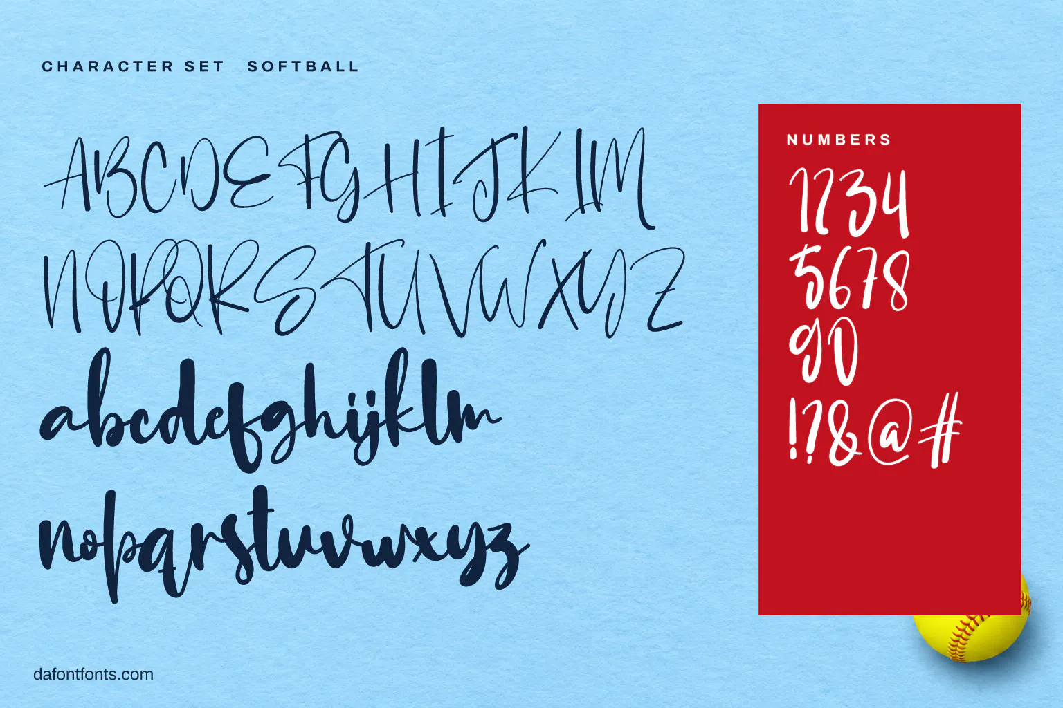Softball character set: alphabet, numbers and symbols