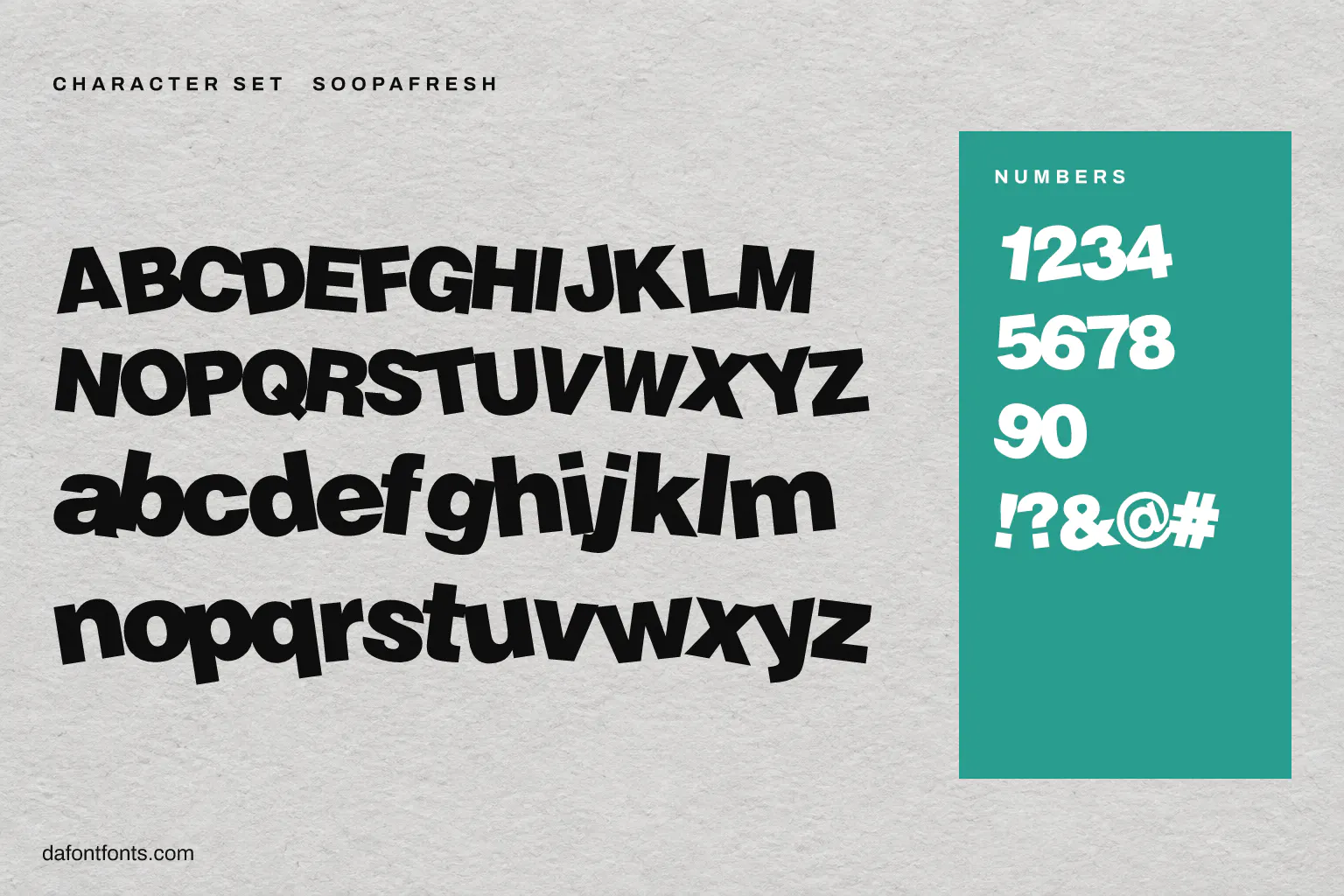 Soopafresh character set: alphabet, numbers and symbols