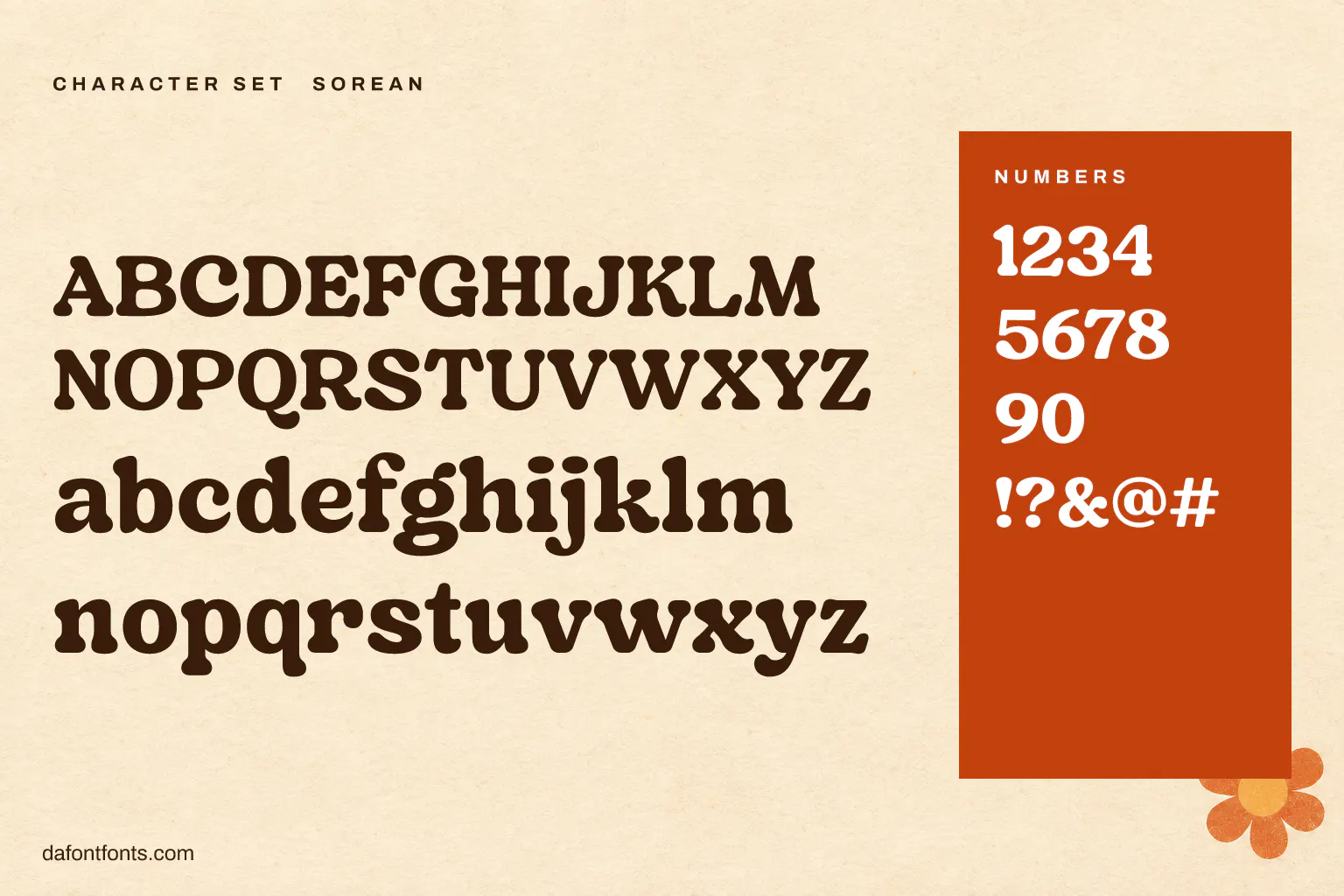 Sorean character set: alphabet, numbers and symbols