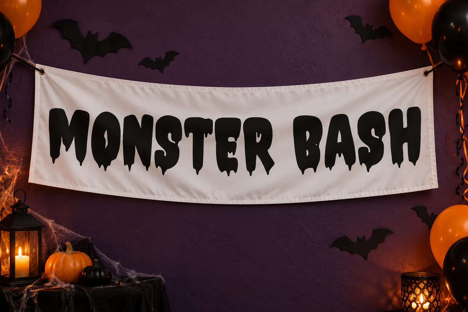 Spooky Monster font on a party banner reading MONSTER BASH