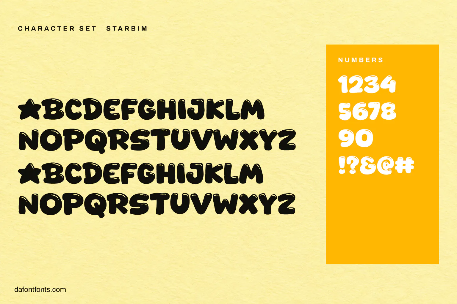 Starbim character set: capitals, numbers and symbols