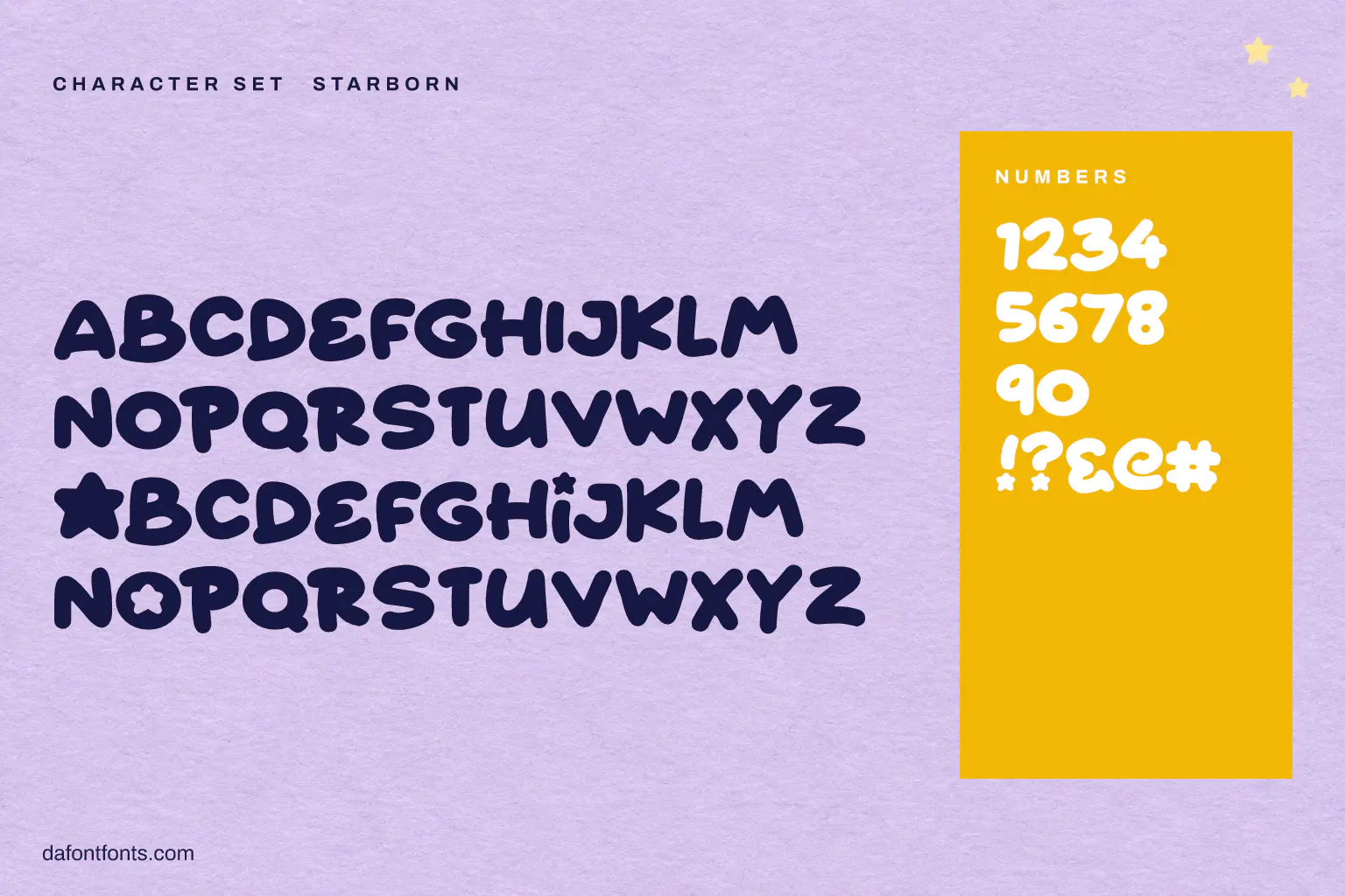 Starborn character set: capitals, alternates with stars, numbers and symbols
