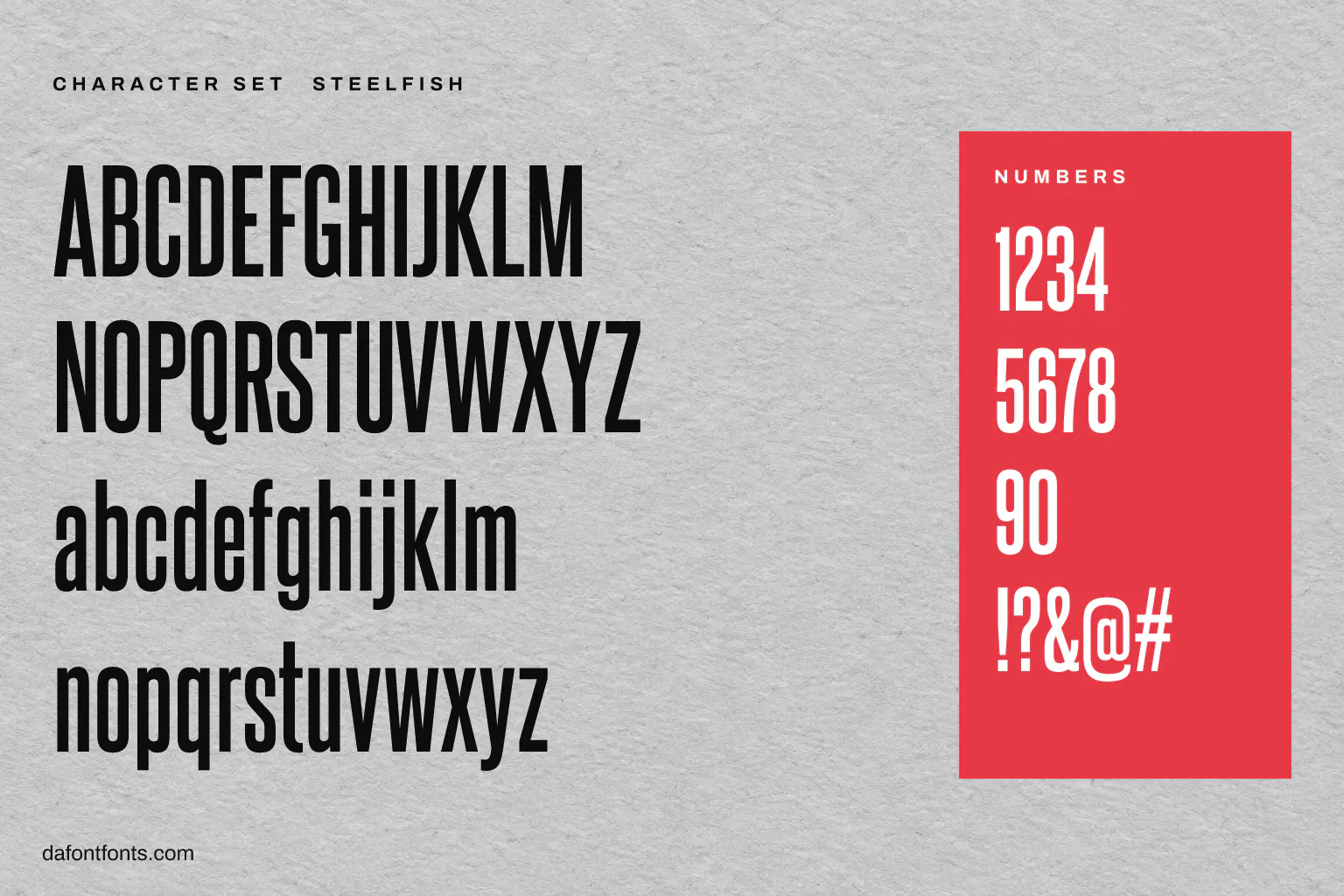 Steelfish character set: alphabet, numbers and symbols