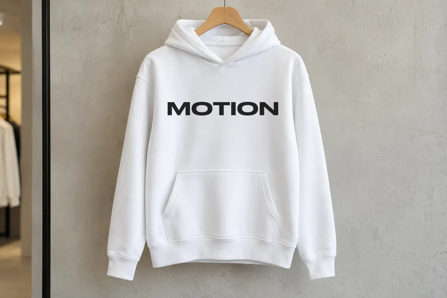 Stretch Pro font on a streetwear hoodie reading MOTION