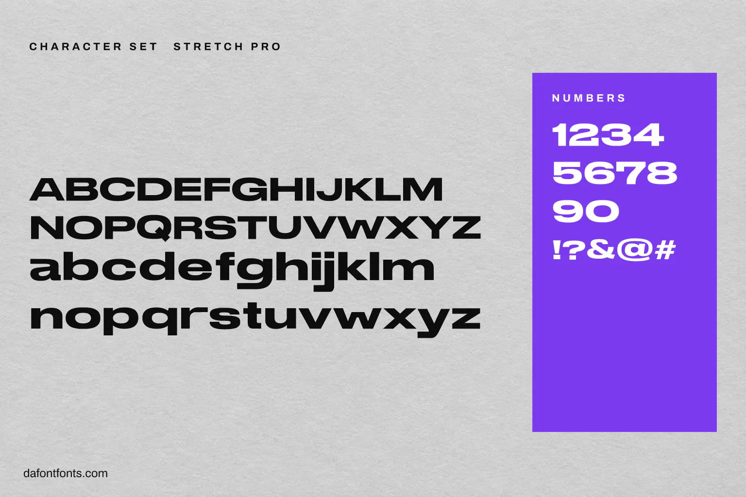 Stretch Pro character set: alphabet, numbers and symbols