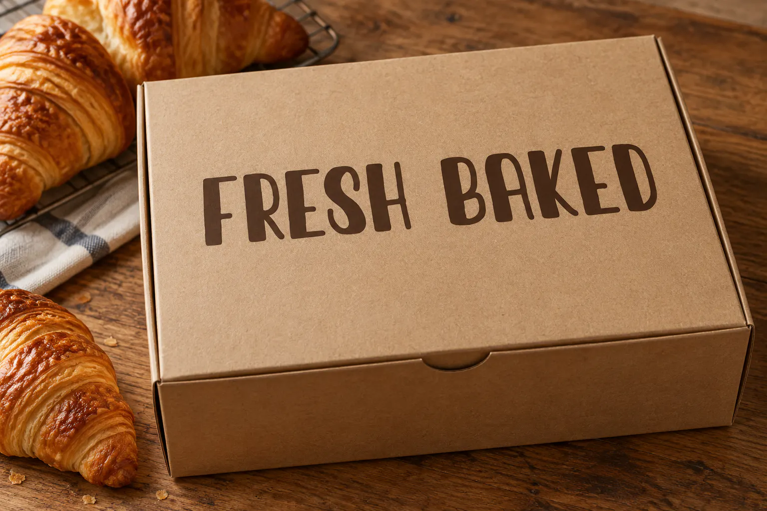 Sunday Best font on a bakery box reading FRESH BAKED