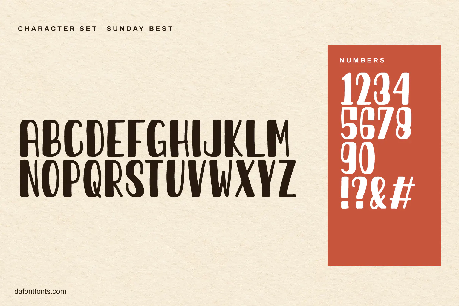 Sunday Best character set: capitals, numbers and ! ? & #
