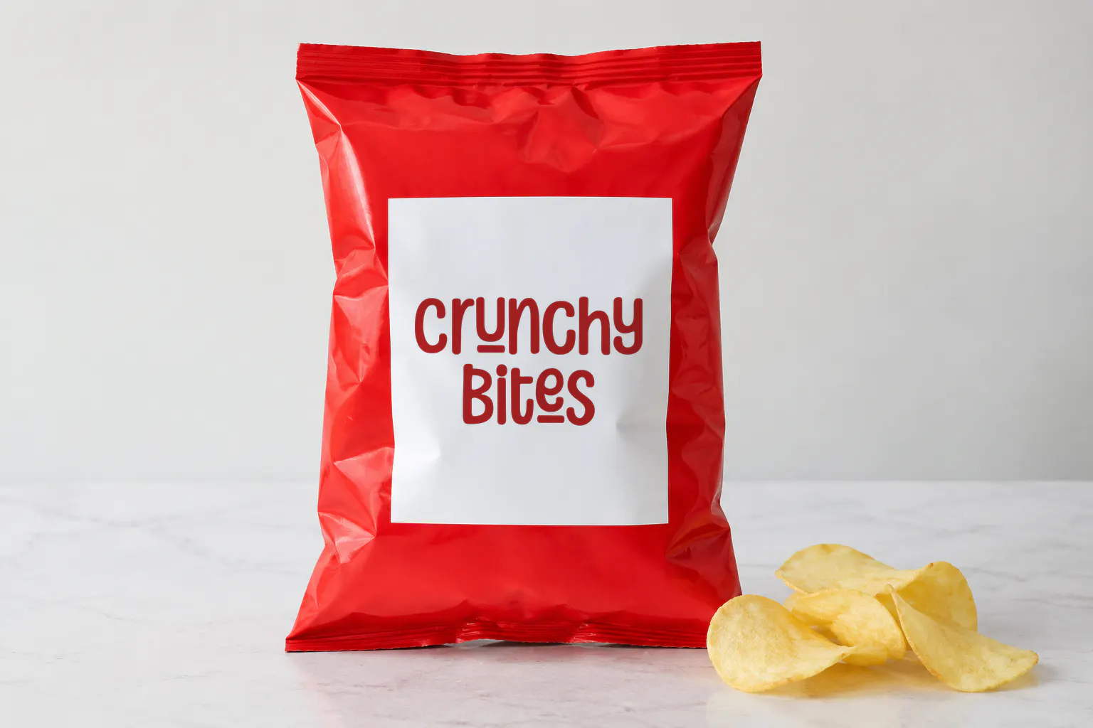 Super Chips font on a snack bag reading Crunchy Bites