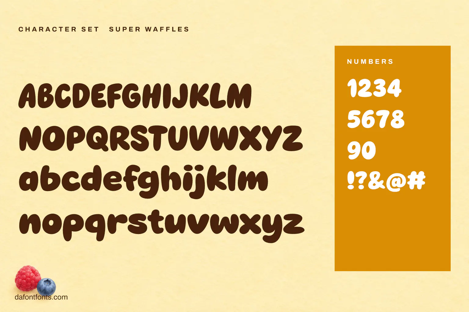 Super Waffles character set: alphabet, numbers and symbols
