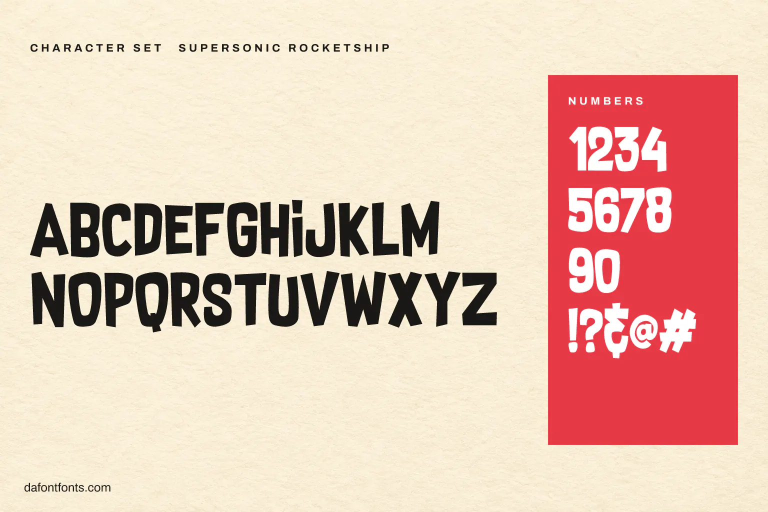 Supersonic Rocketship character set: capitals, numbers and symbols