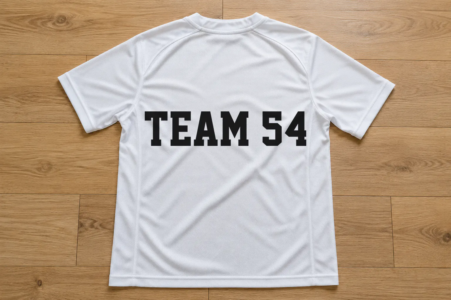 Superstar M54 font on a white jersey reading TEAM 54