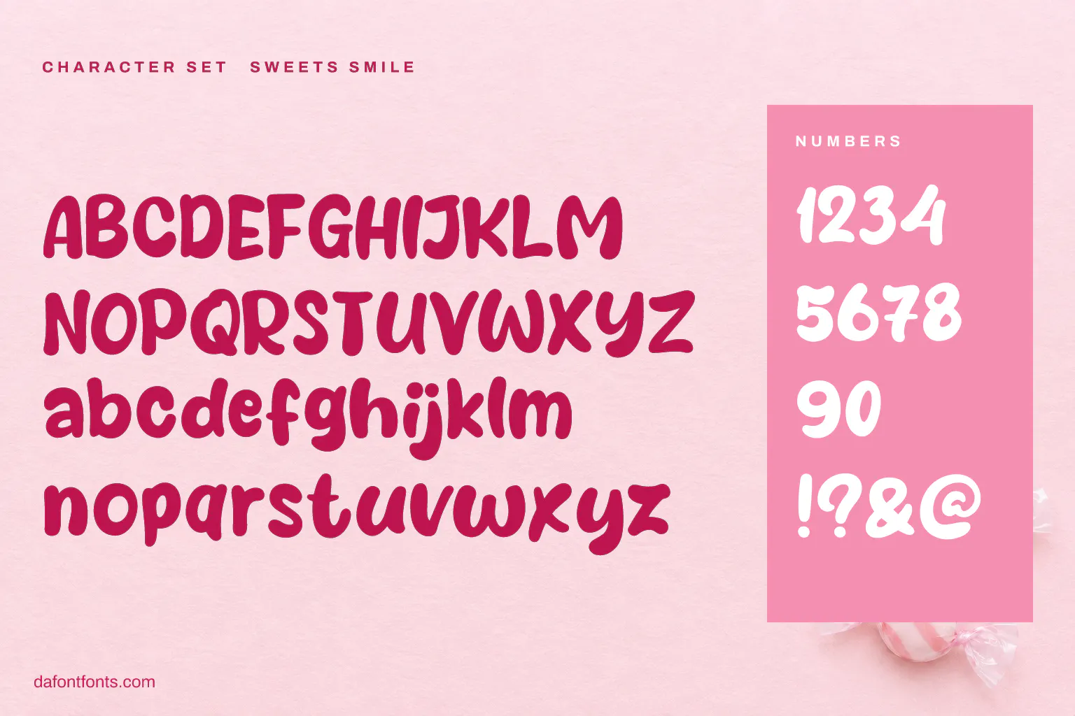 Sweets Smile character set: alphabet, numbers and ! ? & @