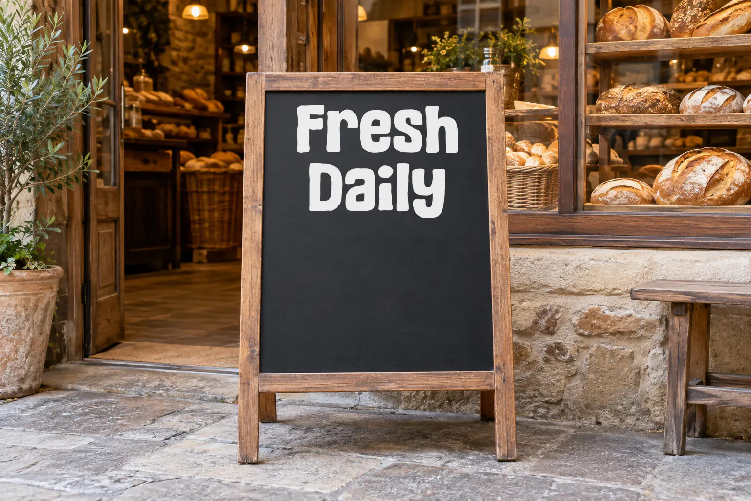 Taste Bread font on a bakery chalkboard reading Fresh Daily