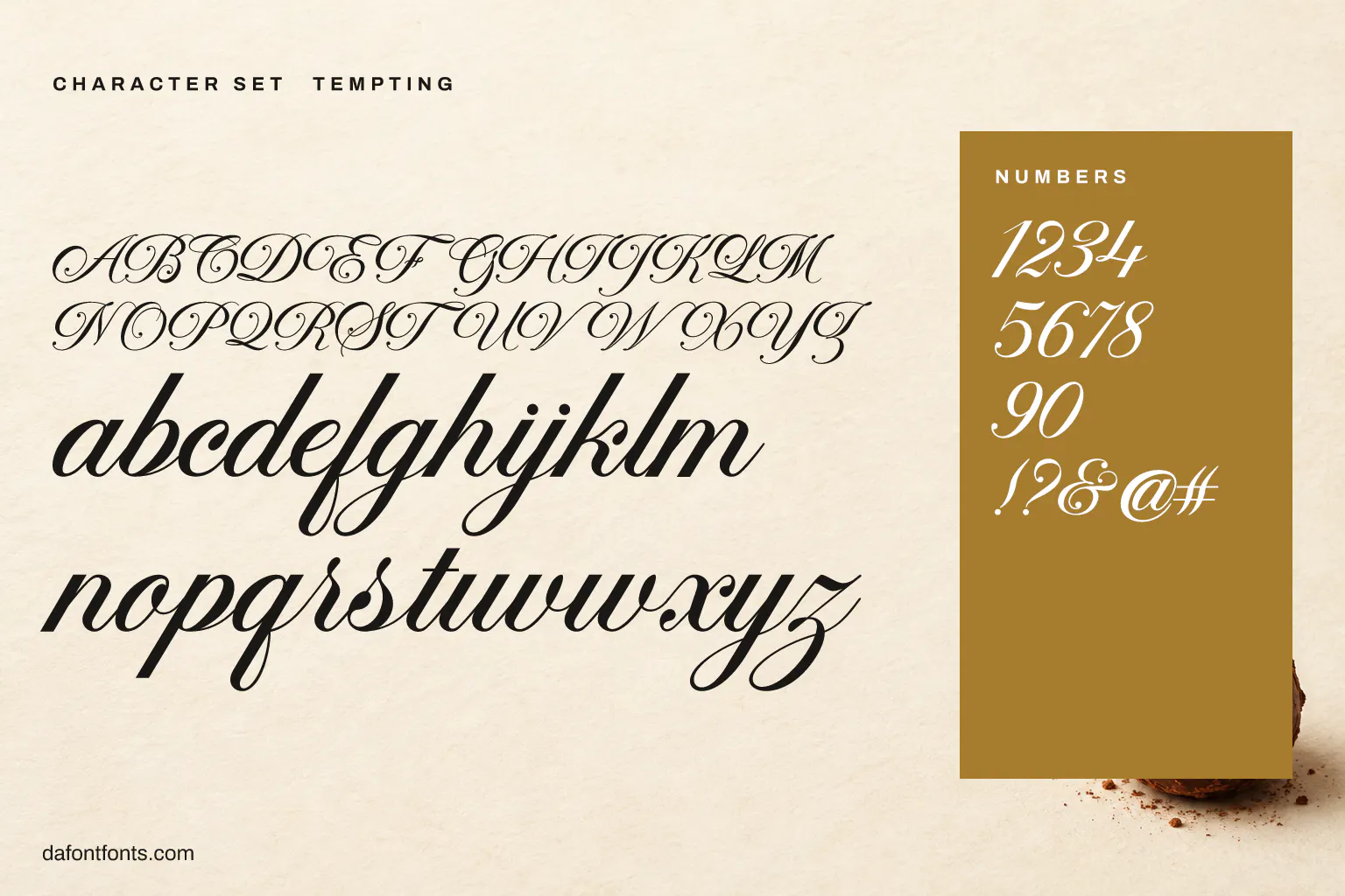 Tempting character set: alphabet, numbers and symbols