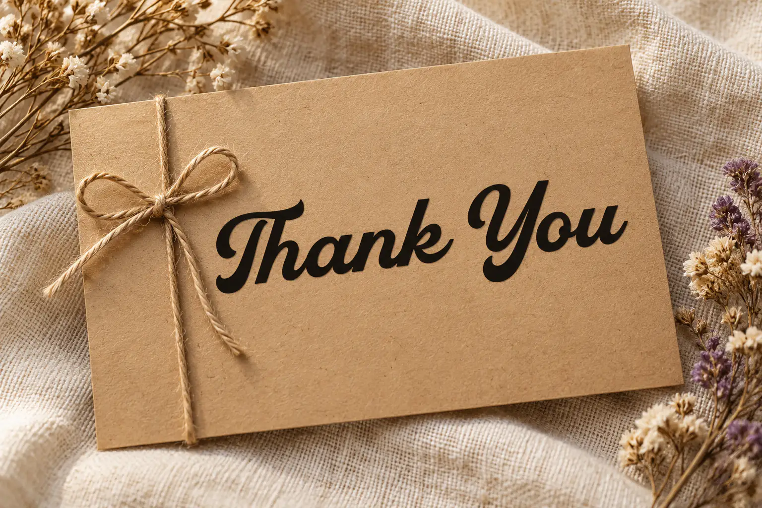 Thankfull font on a kraft card reading Thank You