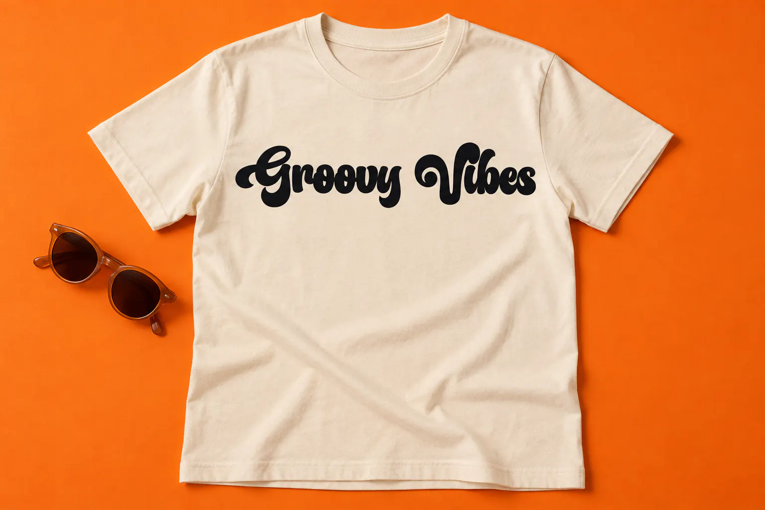 The Augusta font on a T-shirt reading Groovy Vibes